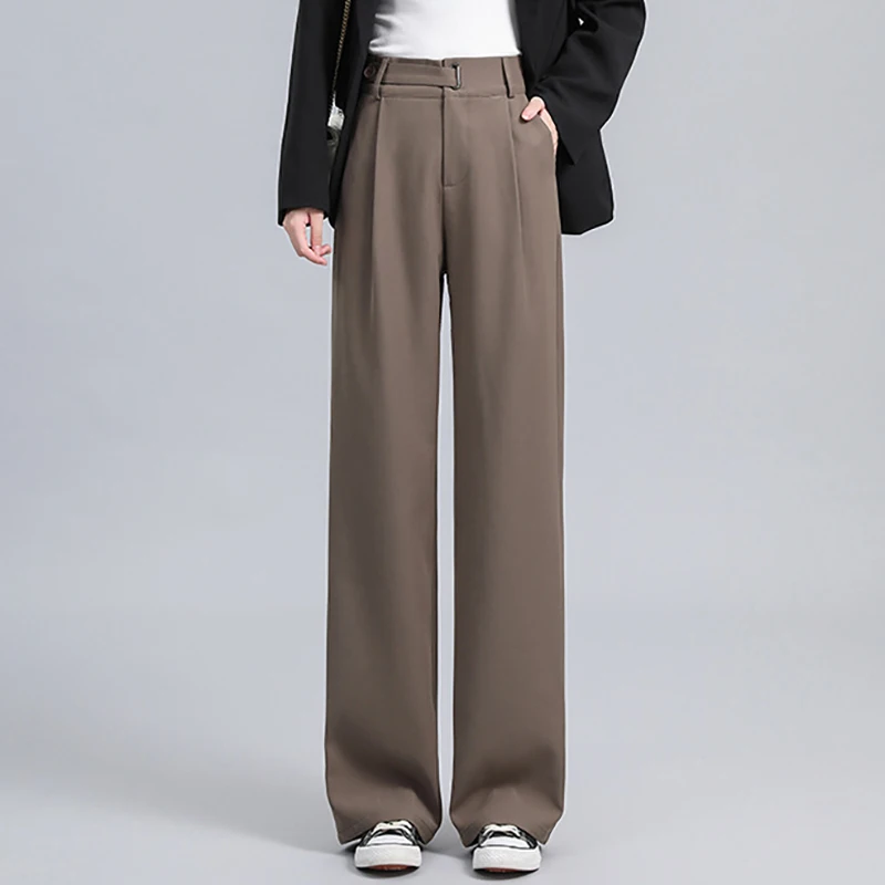 High Waist Wide-Leg Pants Women Spring Summer New Loose Slim Hanging Casual Floor-Length Straight Pants with Pockets Work Pants