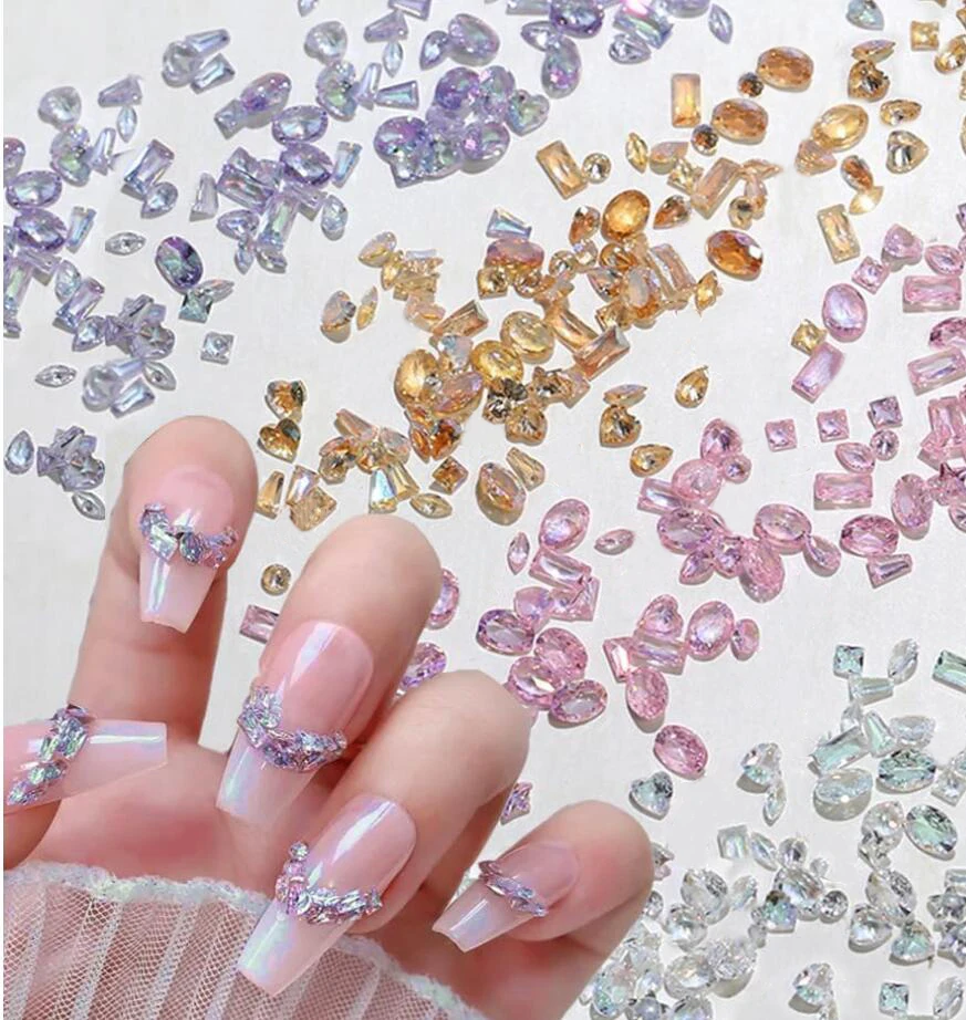 

50 шт. Стразы для ногтей Sparkle 5A: мини-цирконы, эффект Авроры, полупрозрачные, цвет коньяк, смешанные формы, острые кристаллы, для маникюра и декора