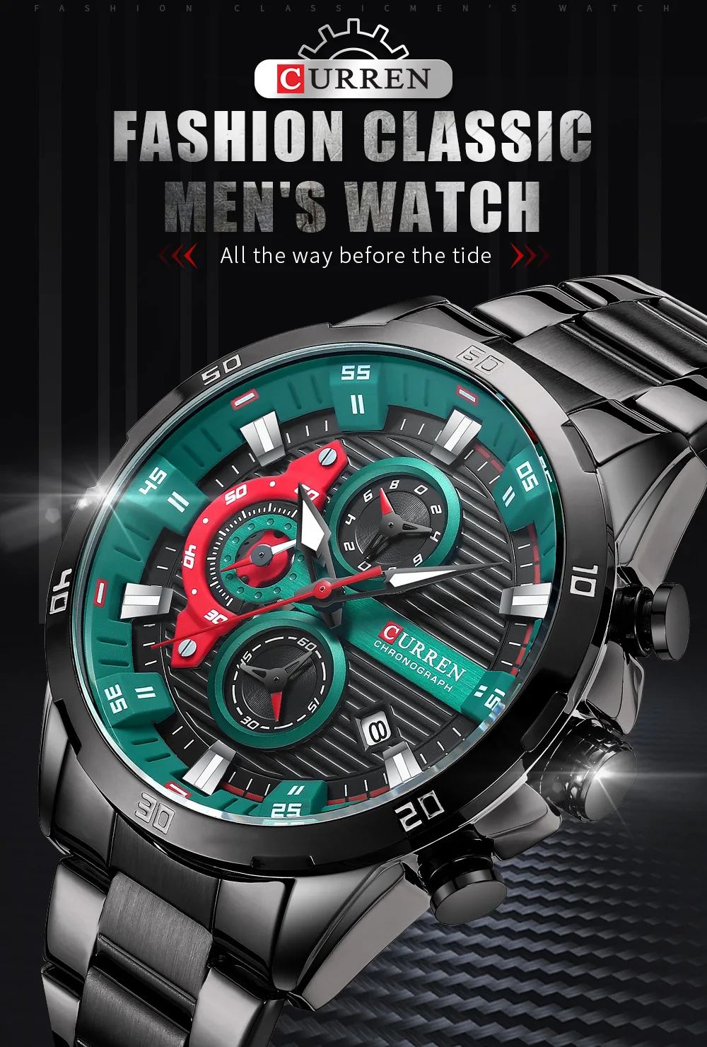 CURREN 8402 Herren Edelstahl-Uhr Kreatives Mode-Design Leuchtendes Zifferblatt mit Chronograph Freizeit-Luxus-Herrenuhr Reloj Hombre – Detail 2