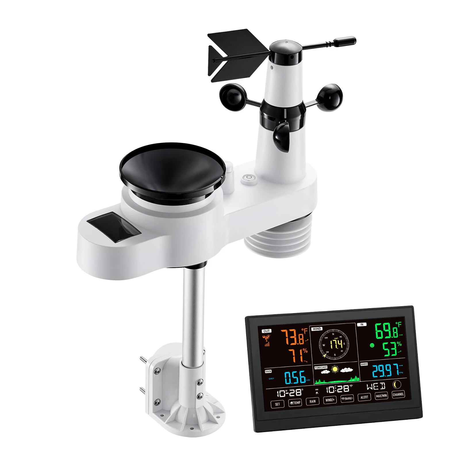 

SucceBuy 5-в-1 Метеостанция Wi-Fi на солнечной энергии для прогноза погоды, направления скорости ветра, температуры, влажности, дождя