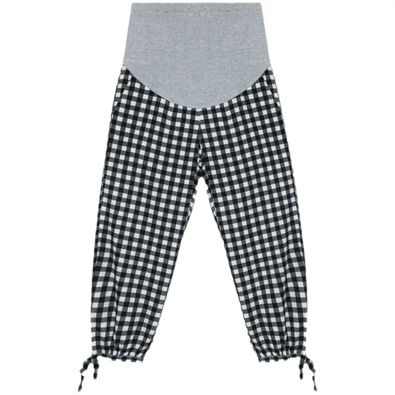 Pregnant Woman Pregnancy Pant High Waist Thin Loose Fashion Plaid Belly Trousers Floor-length Maternity Wide Legs Pants Summer