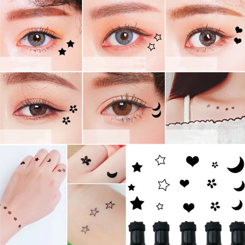 Fashion Liquid Eyeliner Pencil Double-headed Eye Liner Super Waterproof Star Moon Flower Heart Stamps Cosmetic Makeup Tools