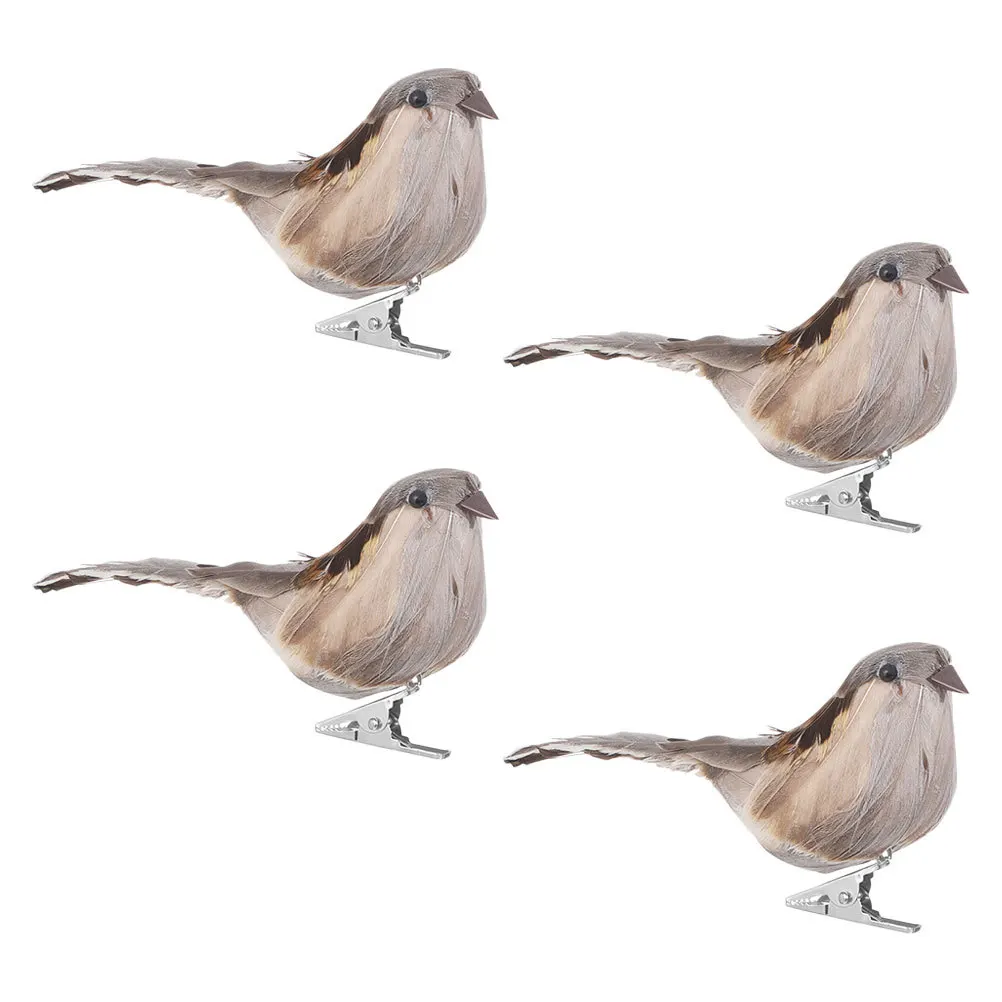 

4Pcs Artificial Sparrows Lifelike Handmade Feathered Birds Garden Decoration Clip-on Ornaments Outdoor Home Yard Decor