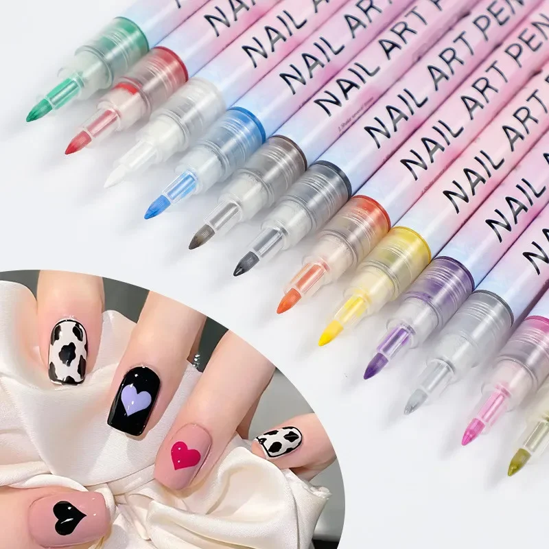 12Pcs/Set Colourful Waterproof Nail Art Graffiti Pen DIY 3D Nail Art Drawing Pen Abstract Line Manicure Tool Painting Liner'\][;