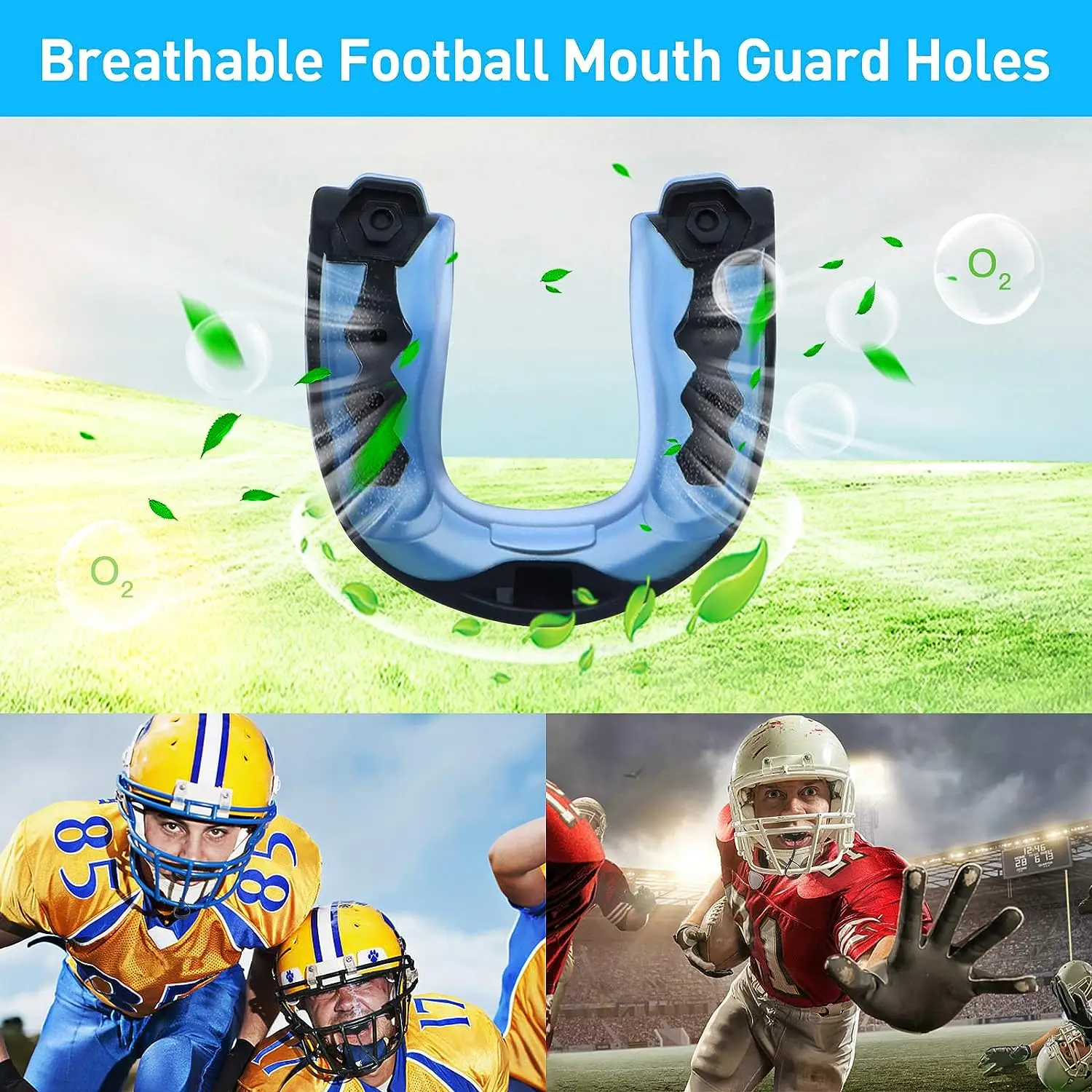 Football Mouth Guard with Strap Professional Youth & Adults Mouth Guard Soft Sport Mouthguard for Boxing Hockey Rugby Basketball