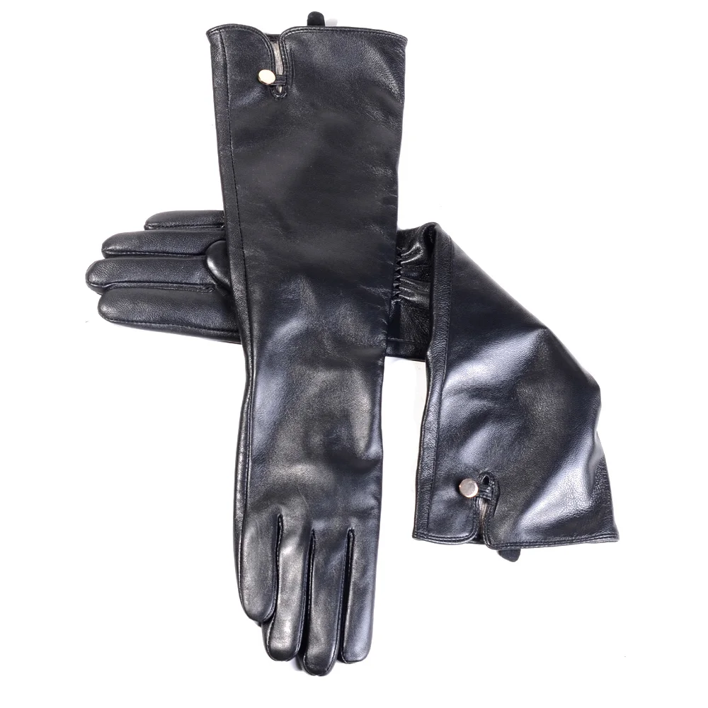 Gants en cuir véritable avec doublure en laine pour femme, gants d\'opéra longs, gants de soirée pour femme, noir, classique, chaud, élégant, écran