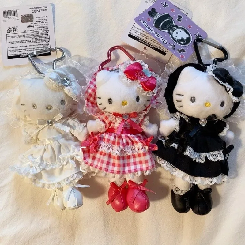 

15CM Dreamy Lace Lolita Long Leg Sanrio Hello Kitty Maid Plush toy Keychain Soft Stuffed White skirt Kitty cat Pendant Key Ring