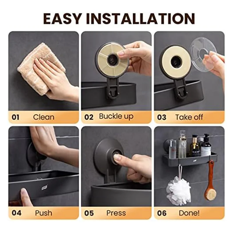 A20F-رف دش ذاتي اللصق، منظم دش خالٍ من الحفر، رف حمام مقاوم للصدأ، سلة دش مثبتة على الحائط