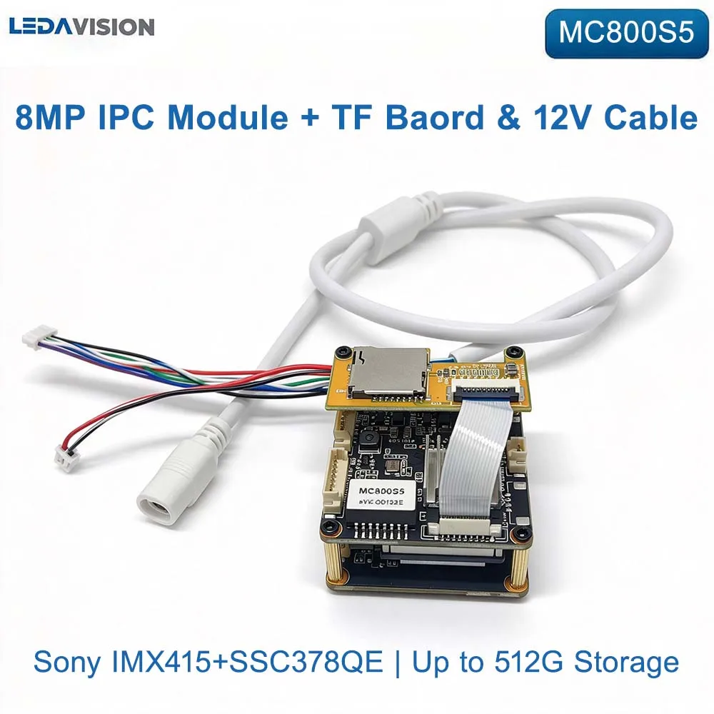 Sony IMX415+SSC378QE 8MP Open AI IP Camera Module with TF Storage Board & 12V Lan Cable Poe & PTZ Expansion CCTV PCB Board 800S5
