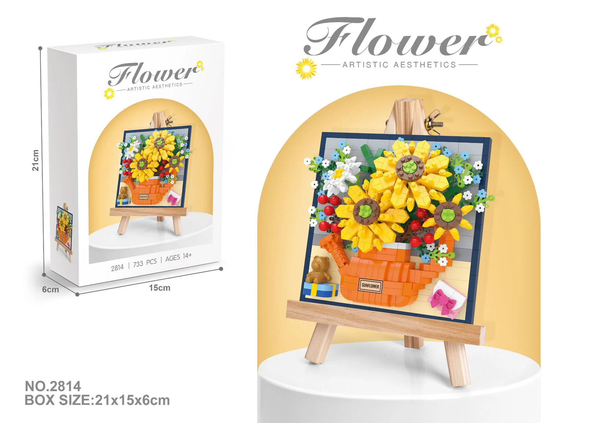 Idea Artistic Creation 3d Painting Plant Flower Basket MOC Building Brick Wood Easel Mini Block Education Toy For Kids Gift