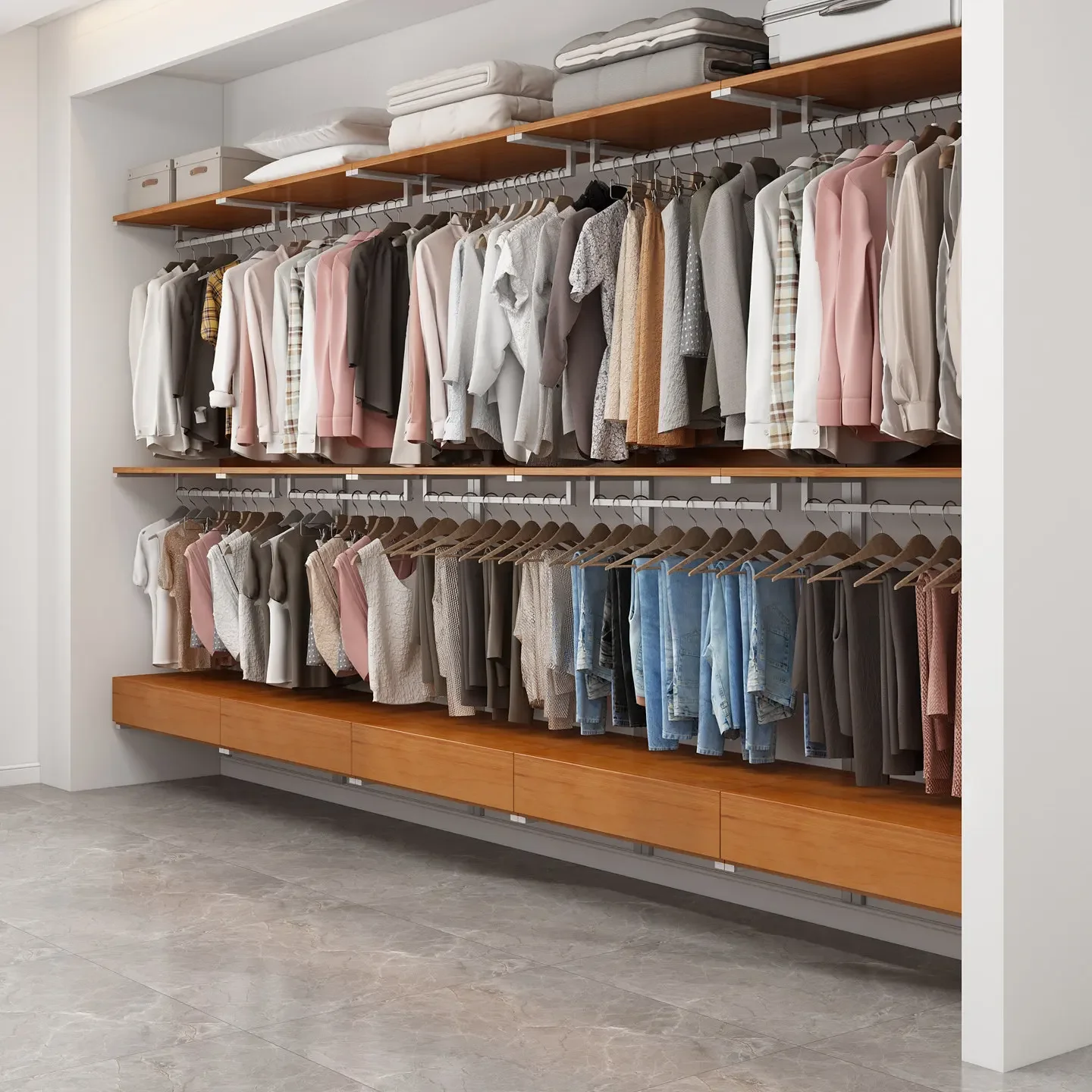 Metal wardrobe all solid wood 2026 new popular bedroom household wrought iron steel frame structure corner custom cloakroom