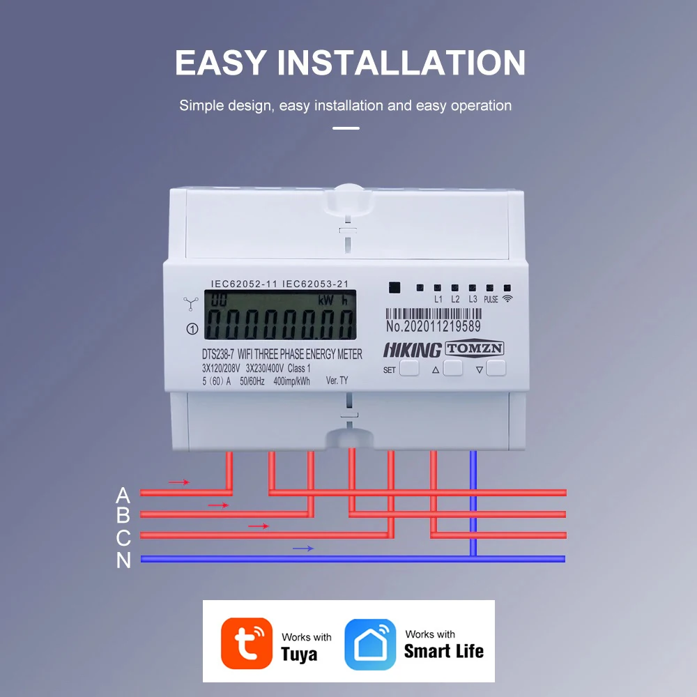 Tuya Three-phase 80A Electricity Meter with LCD display, Smart life application ,Energy Consumption and Remote Switch on/off