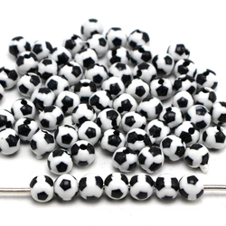 Craft DIY Black & White Color Acrylic Soccer Ball Football Round Beads 8-12mm