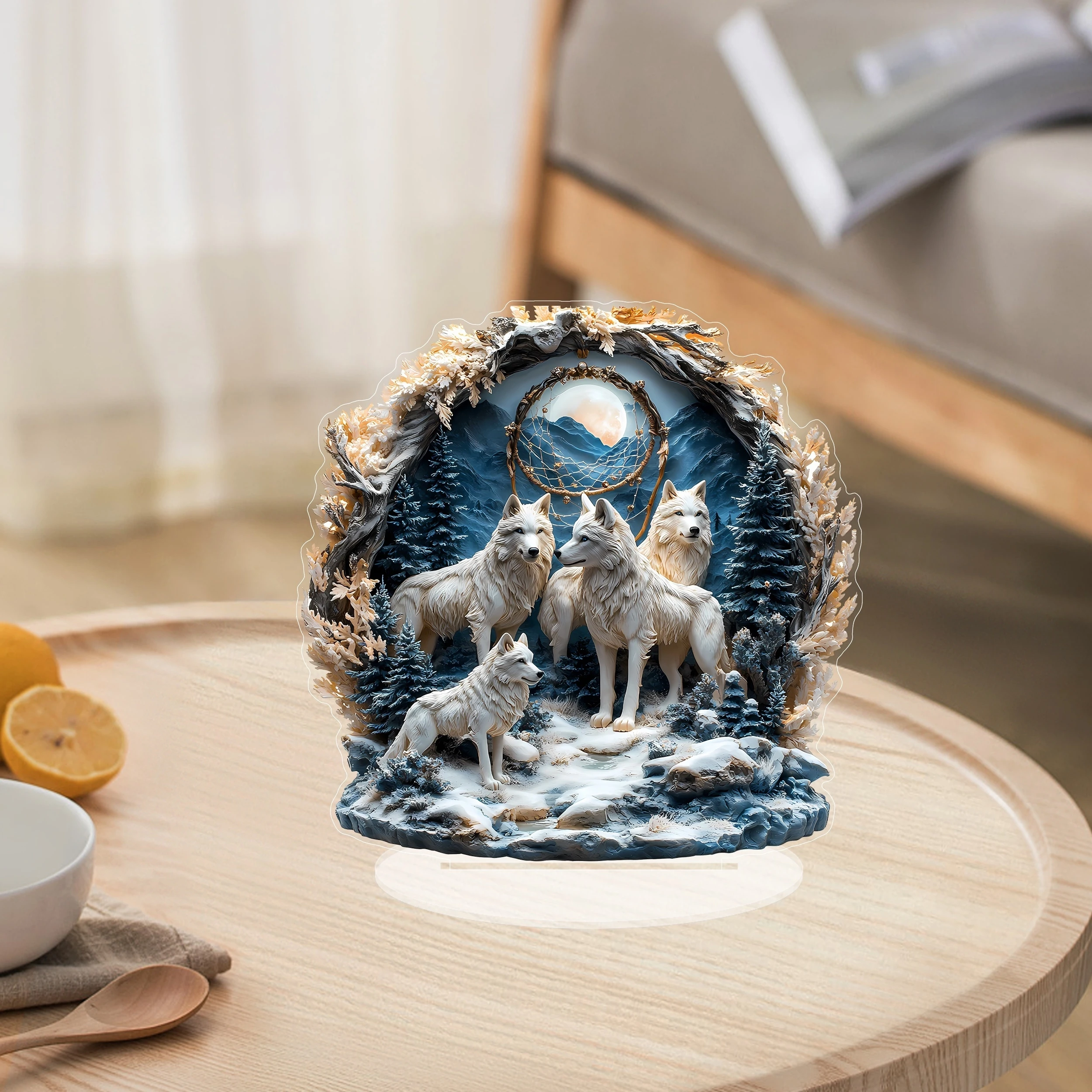 8in Wolf Tiger Acrylic 2D Flat Color Tabletop Decor The Perfect Holiday Gift for the Home Office Multi-functional Holiday Decor