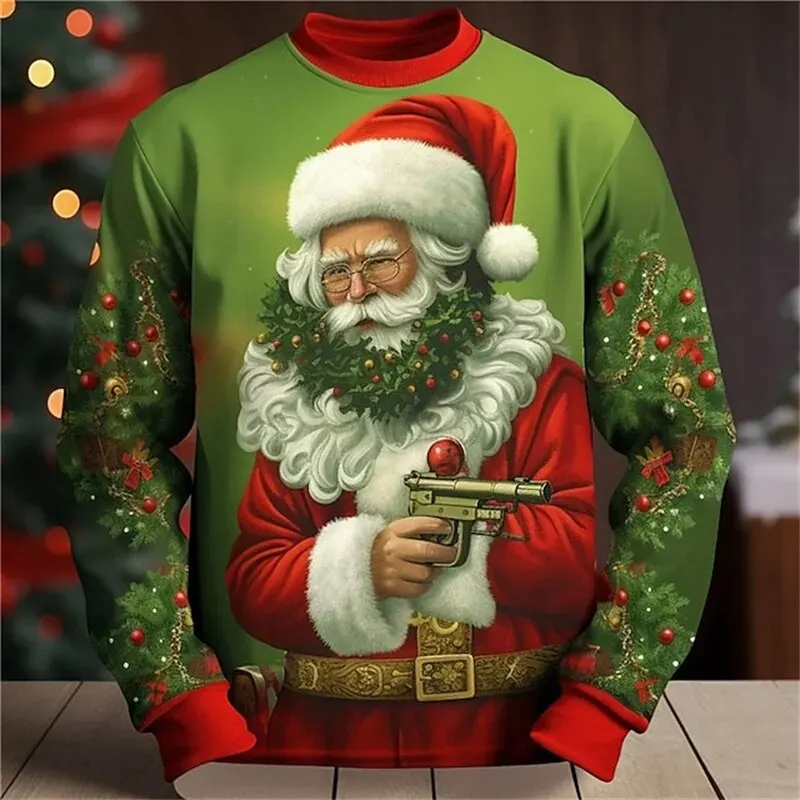 New3D Merry Christmas Sweatshirts For Men Children Fashion Santa Claus Graphic Round Neck Pullovers Funny Hoodie Cute Clothing