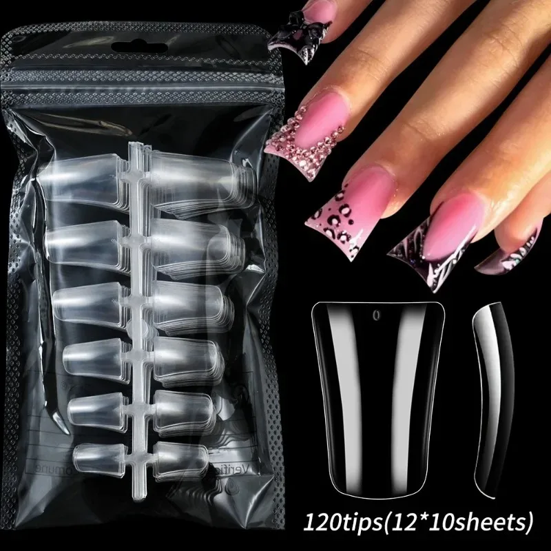 120 Pieces of 12 Size Complete Set of Fake Fingertip Nail Salon Supplies, Y-shaped Transparent Duckbill Fake Nail Tips
