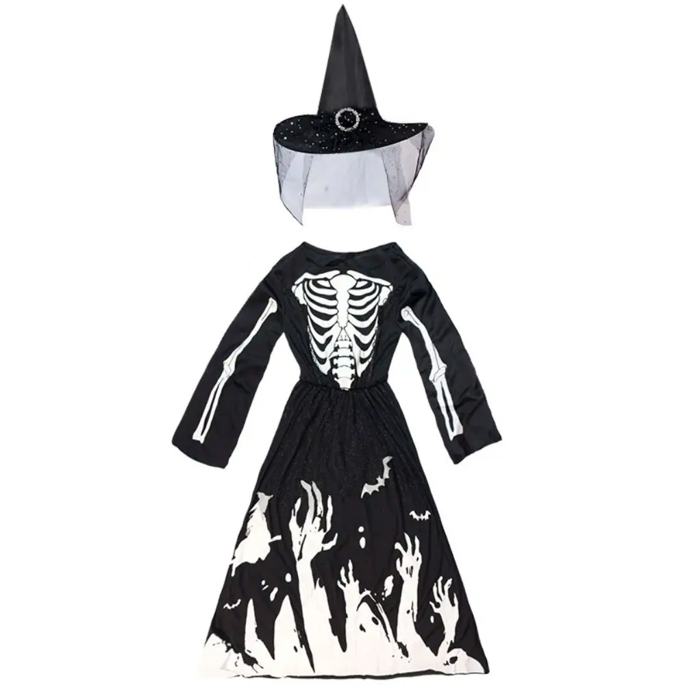 

Phantom with Hat Luminous Witch Clothing Skeleton Zombie Ghost Cosplay Costumes Jumpsuit Death Halloween Dress Up Child