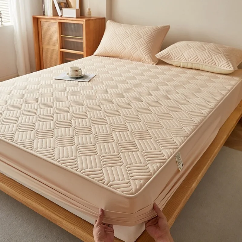 Picture 6: 2025 new solid color jacquard washed cotton polished padded fitted sheet  available in all seasons, including pillowcases