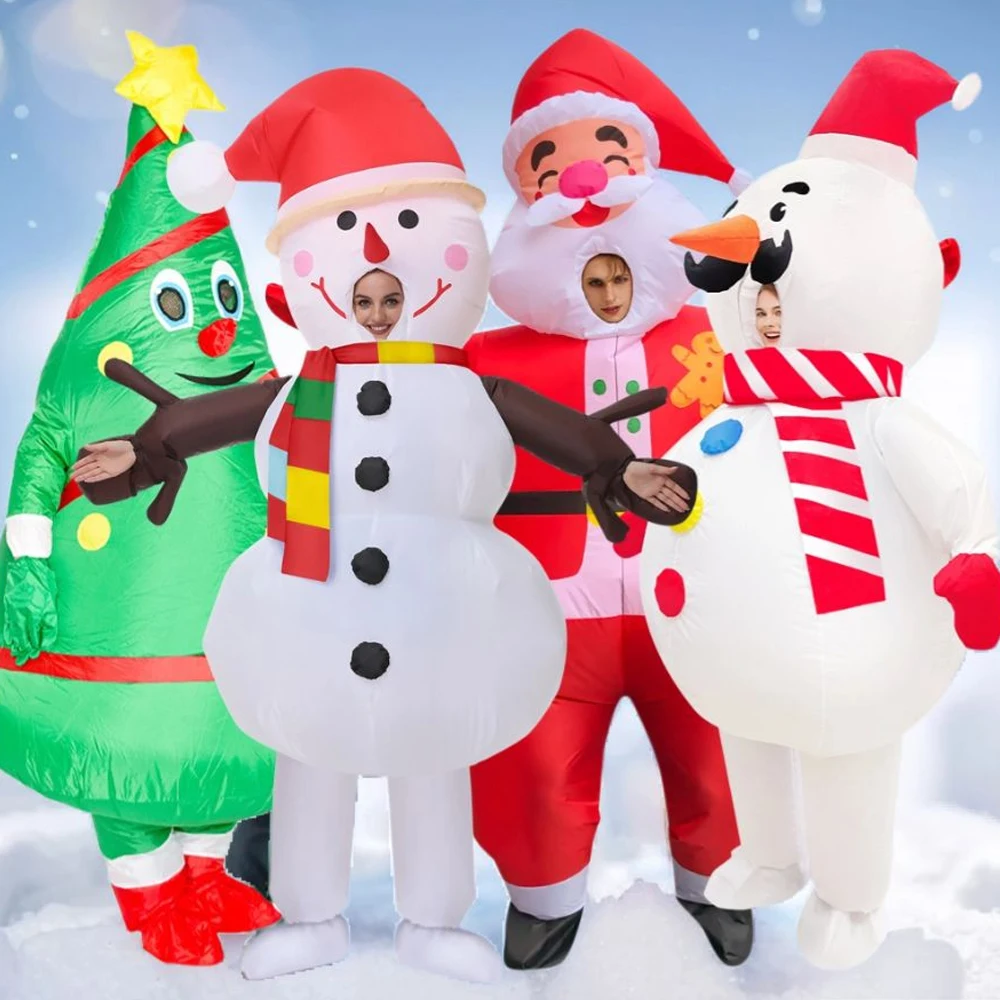 Christmas Carnival New Year Party Adult Cosplay Inflatable Big Head Santa Claus Snowman Christmas Tree Costume Holiday Gift