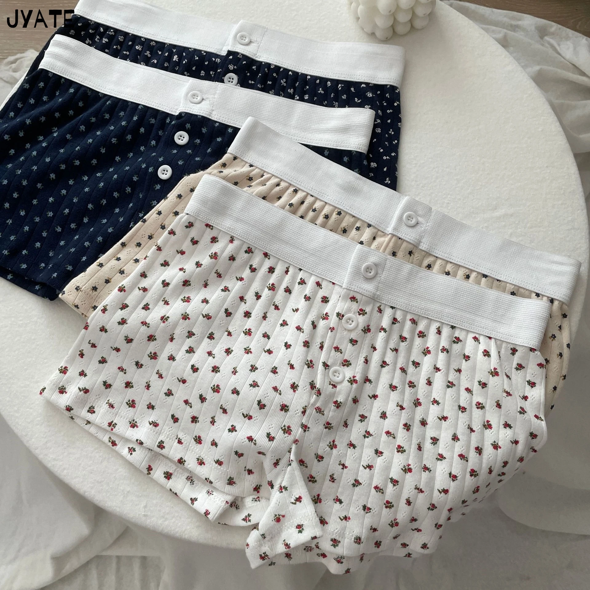 

Sweet Folral Print Buttons Eyelet Short Pants Women New Cotton Soft Casual Patchwork Home Underwear Vintage Cute Chic Sweatshort