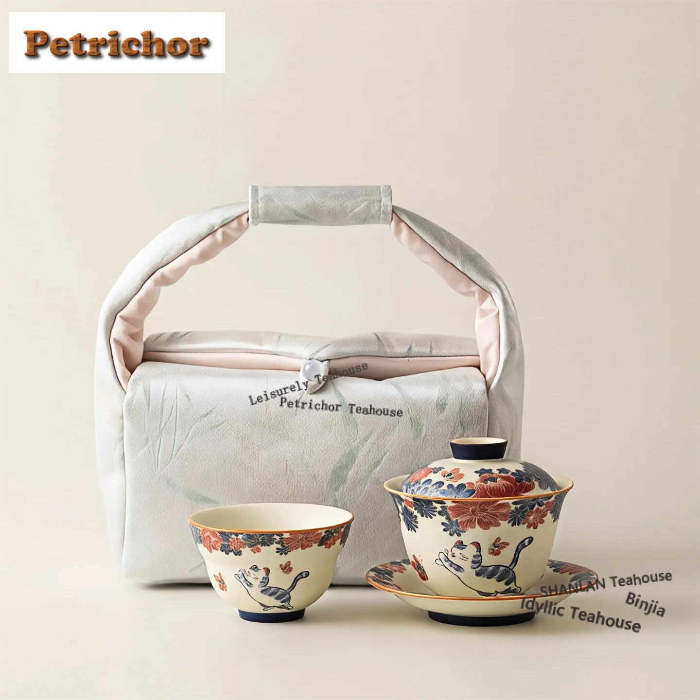 

Mineral Rocks White Kitten Travel Tea Set Kit Luxury 1 Pot 1 Cups Tea Maker Organizer Portable Camping Handbag Supplies Craft