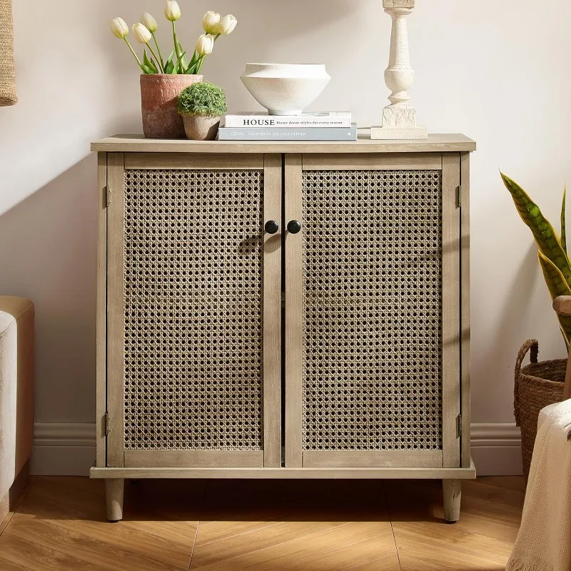 

Storage Cabinet - Buffet Cabinet with Storage, 2-Door Rattan Kitchen Storage Cabinet, Kitchen Sideboard Buffet Accent C