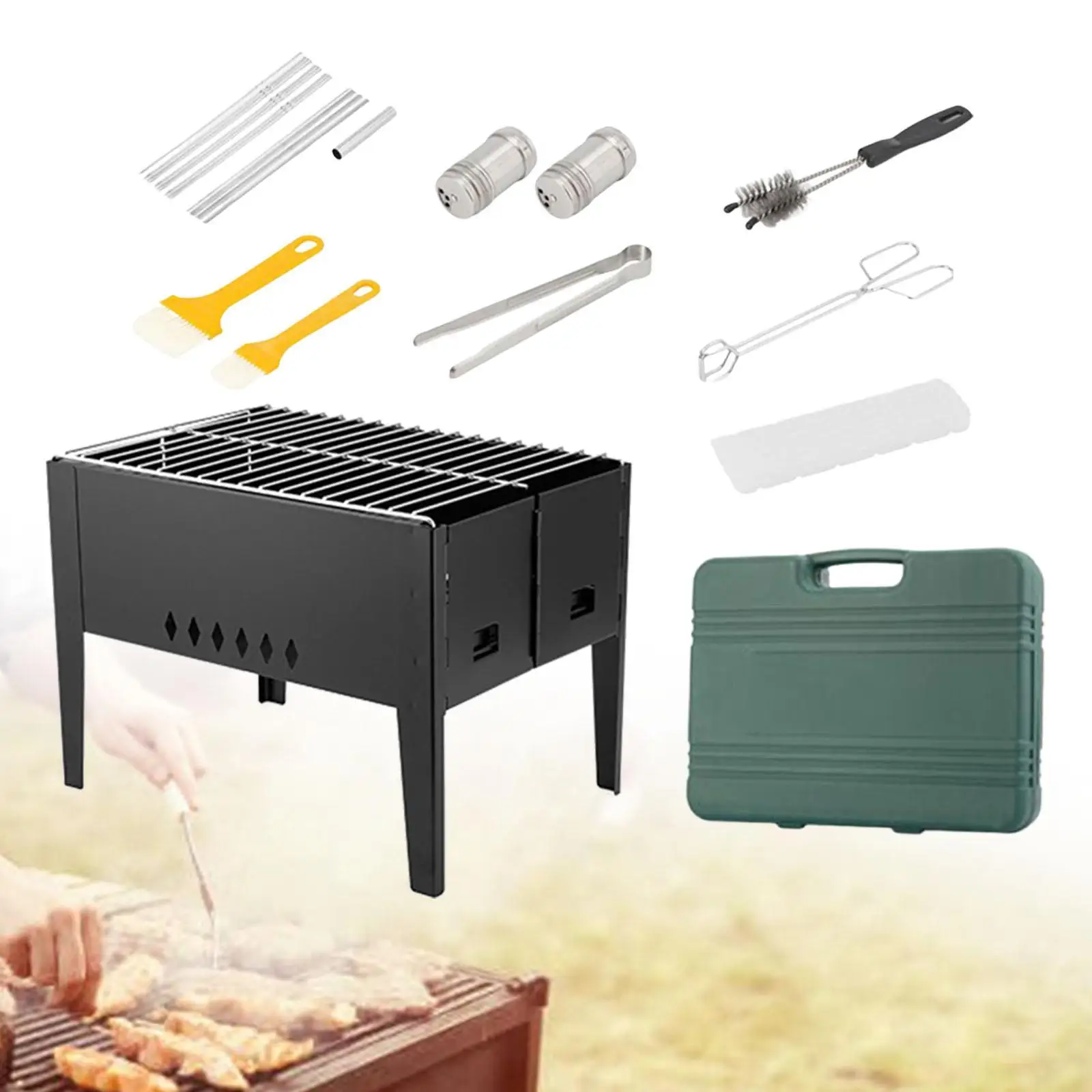 

BBQ Grill with Tool Box Outdoor Camping Grill for Backpacking Camping Hiking