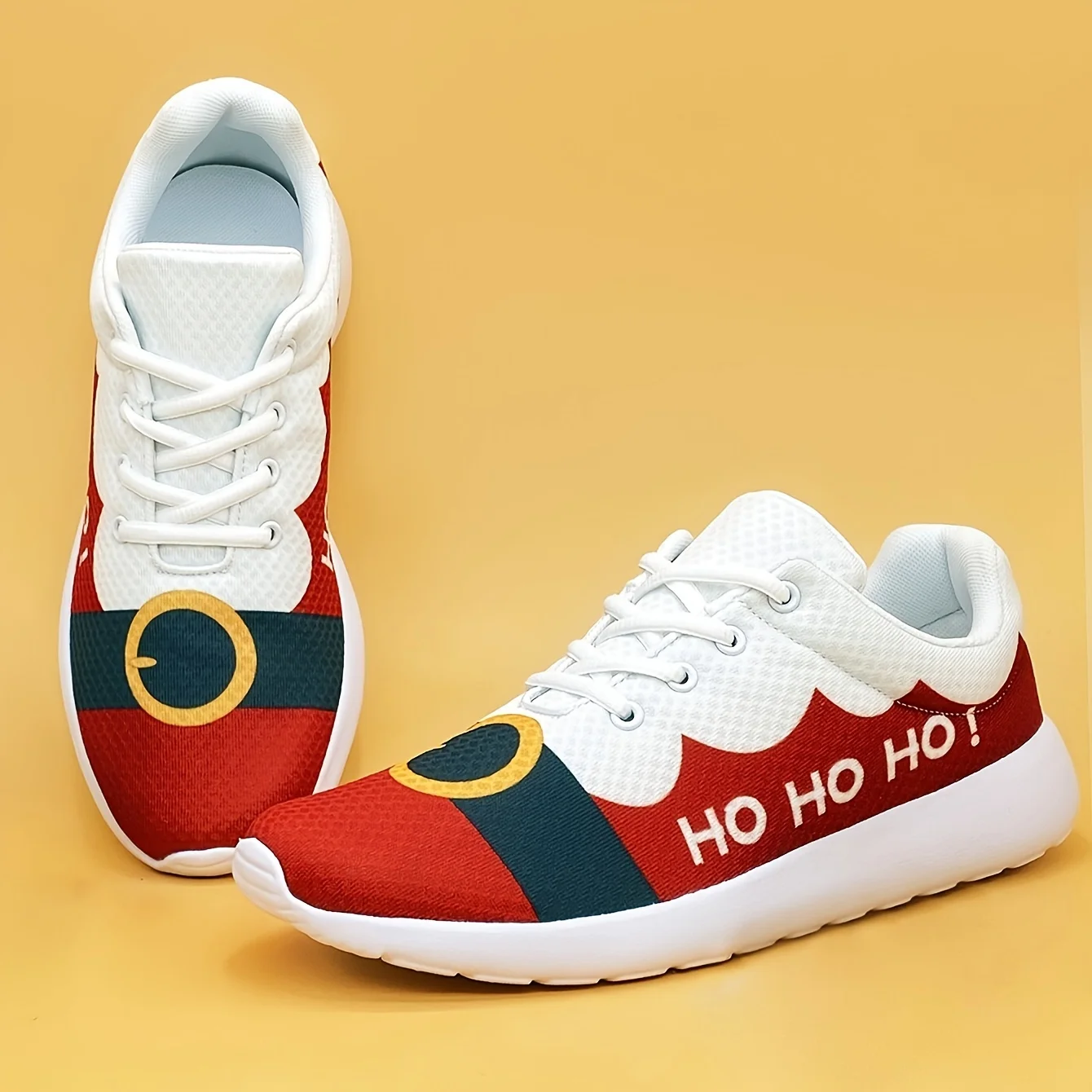 Customization Women's Festive Santa Claus 'HOHOHO' Lightweight Casual Sneakers - Breathable Fabric, All-Season Comfort