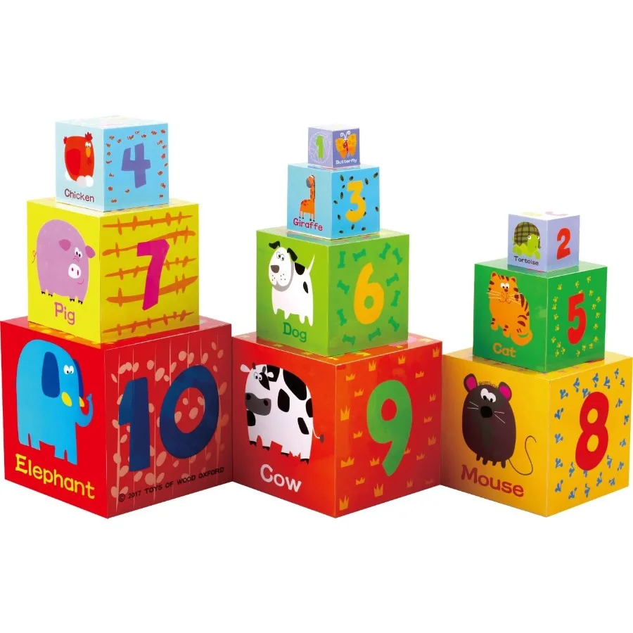 TOWO Wooden Stacking Boxes-Nesting and Sorting Cups Numbers Alphabet Animals Blocks for Toddlers-Stacking Cubes Educational Toy