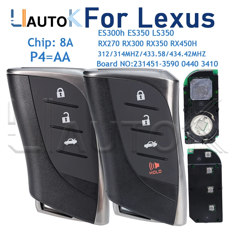 Smart Remote Car Key Fob For Lexus ES300h ES350 RX270 RX300 RX350 RX450H 231451-3590 0440 3410 P4=AA 312/314/433.58/434.42MHz