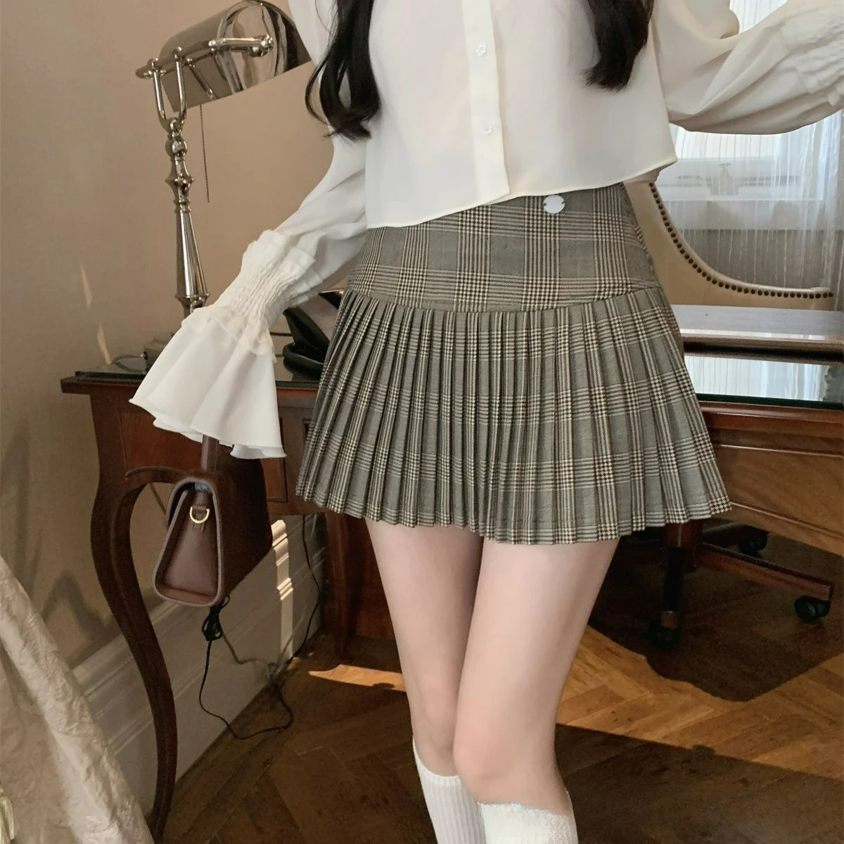 

Printed Plaid High Waist Short Skirt Women's Classic Vintage Pleated Skirt