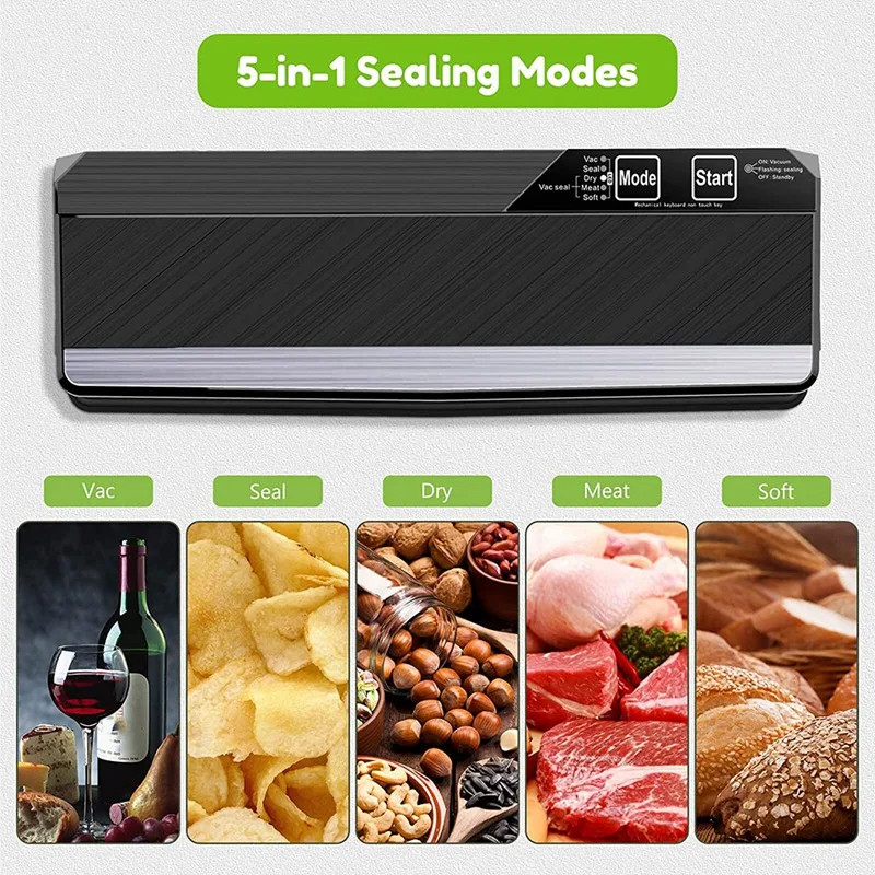 Vacuum Sealer, 5In1 Sealing Modes,Compact Design, Preservation Modes For Dry And Wet Food With 5 Vacuum Bags EU Plug