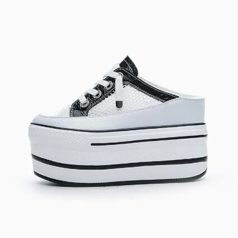 

10cm 2026 Mules Shoes Sandals Genuine Leather Women Sneakers Summer Hollow Breathable Shoes New Casual Women's Fashion Slippers
