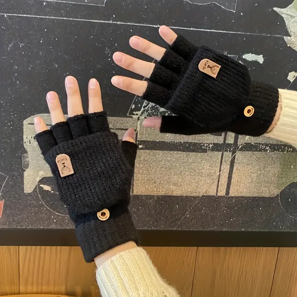 Winter Warm Flip Gloves, Stylish Half Finger Design for Flexible Operation, Silky Touch Screen, Multiple Colors Available