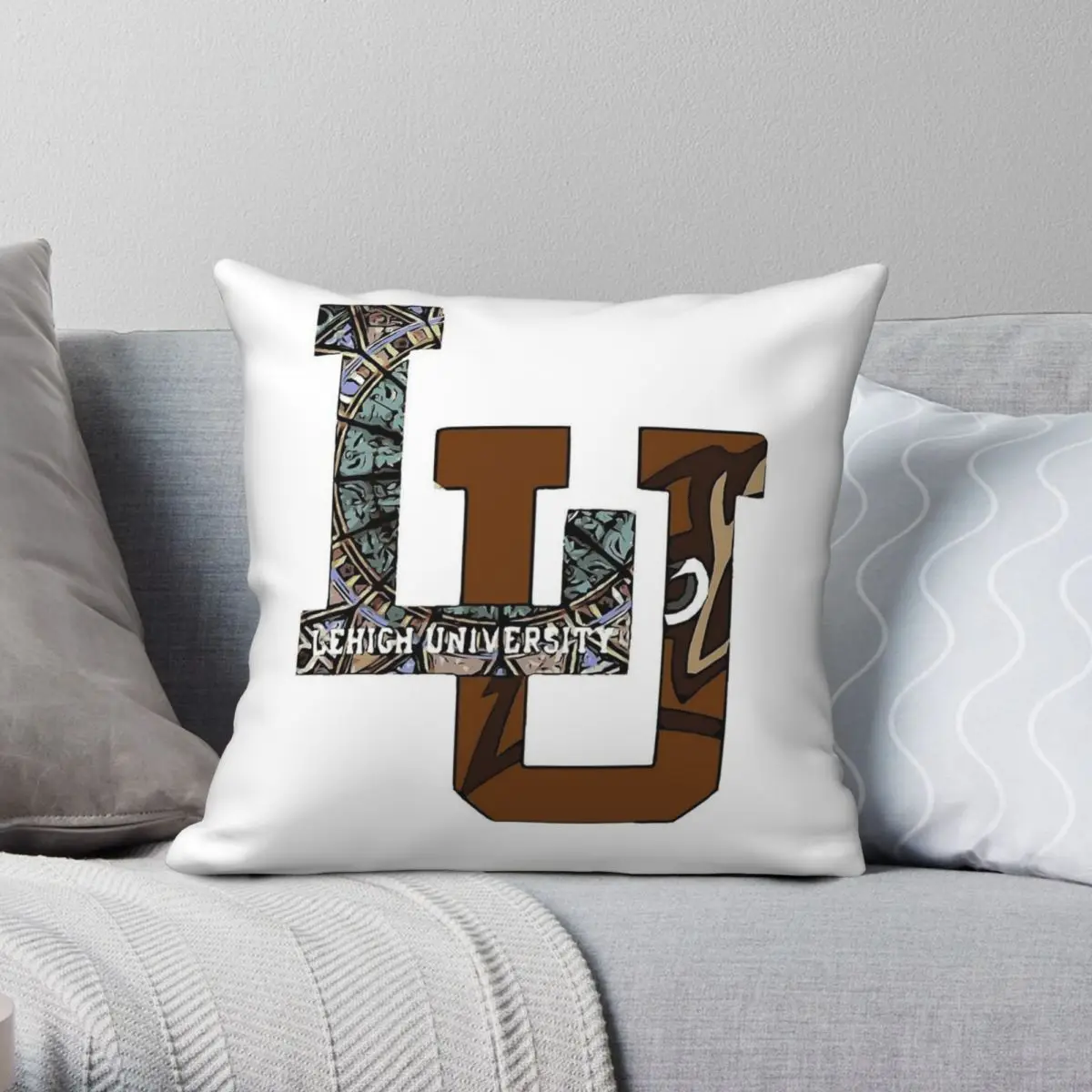 Lehigh University Square Pillowcase Polyester Linen Velvet Printed Zip Decor Home Cushion Case Wholesale