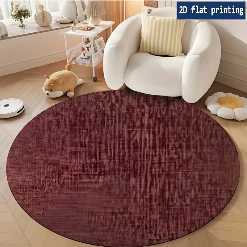 Solid Olive Green Linen Texture Plain print Round Rug for Living Room Sofa Chair Entry Bedroom Bedside home Non Slip Rug