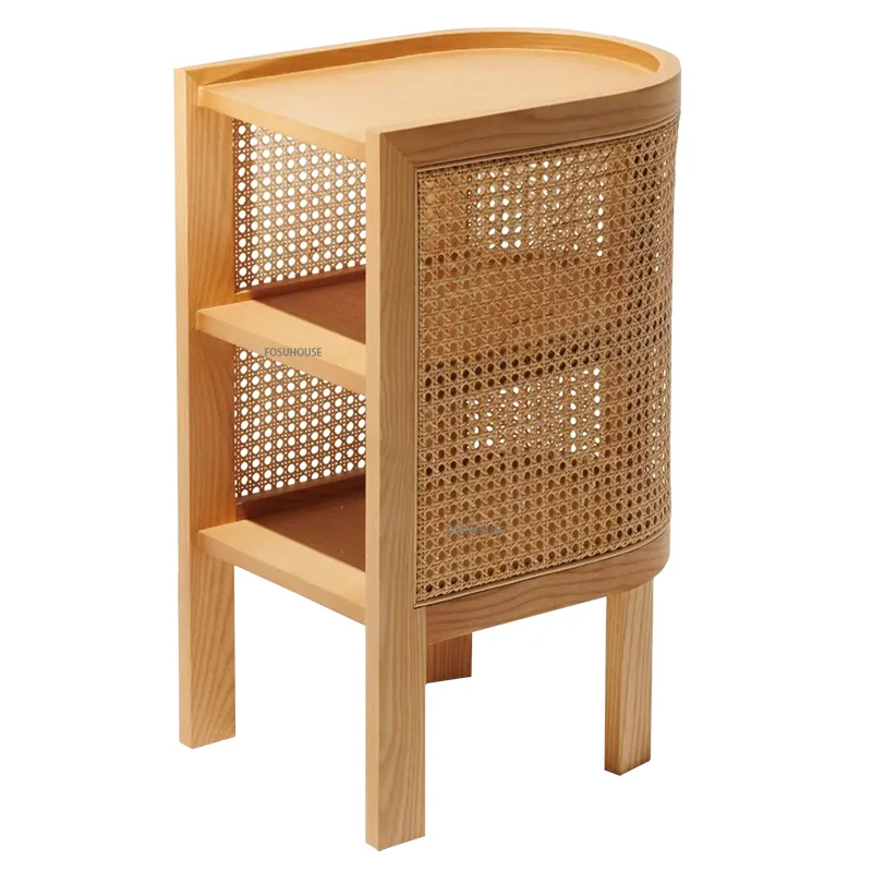 

Japanese Style Solid Wood Rattan Bedside Table Bedroom Furniture Living Room Storage Side Cabinet Home Nordic Ins Nightstand T