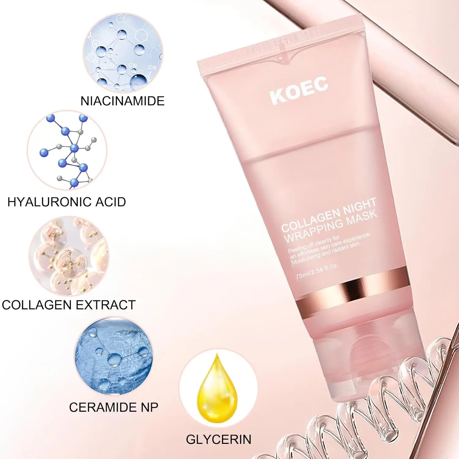 Collagen Wrapping Peel Off Facial Mask with Brush Elasticity for Firmer Skin, Reduces Sagging & Dullness, Korean Skin Care