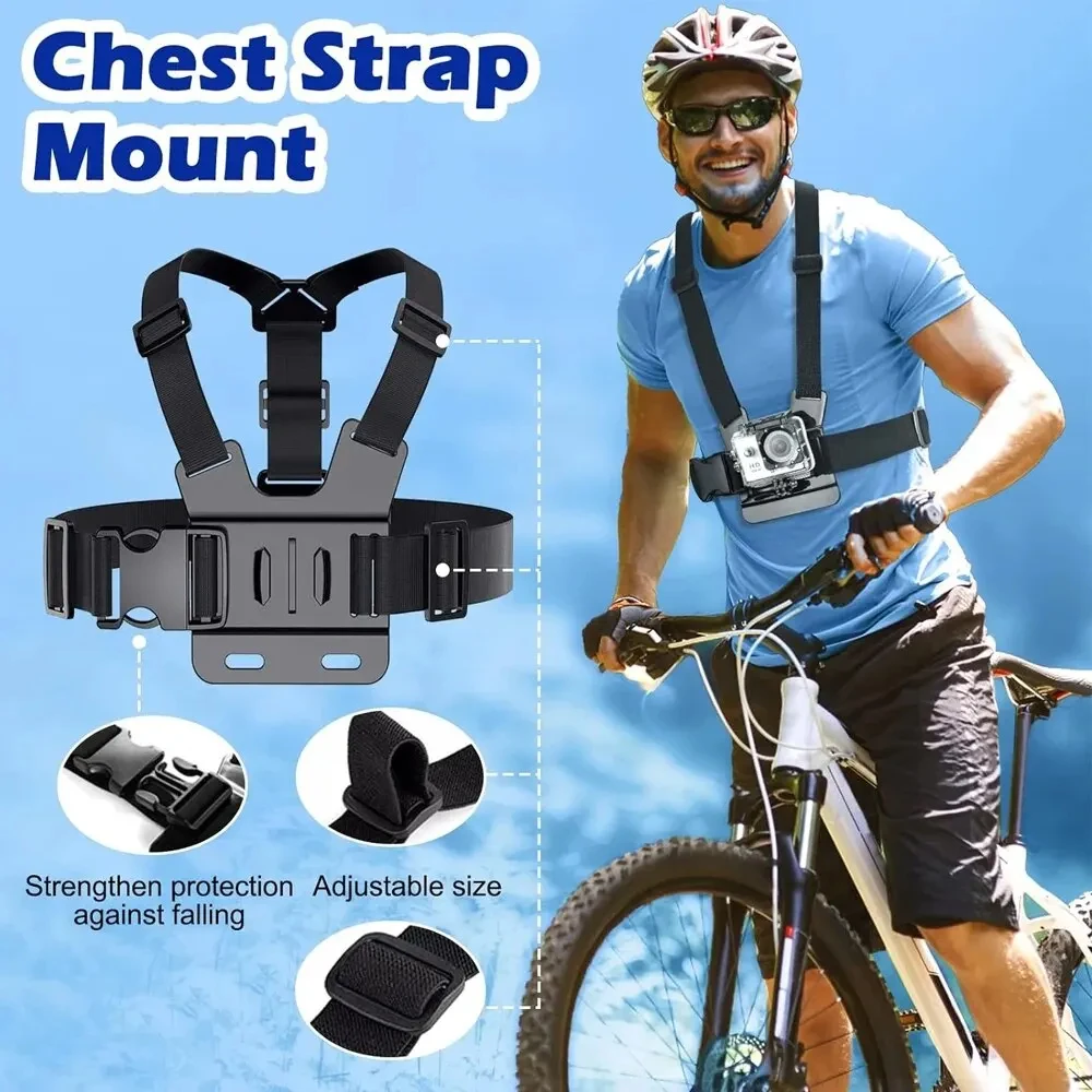 All-in-One Action Camera Accessories Kit Head Strap Chest Strap Mount Adjustable Camera Kit Chest Strap For GoPro & Mobile Phone