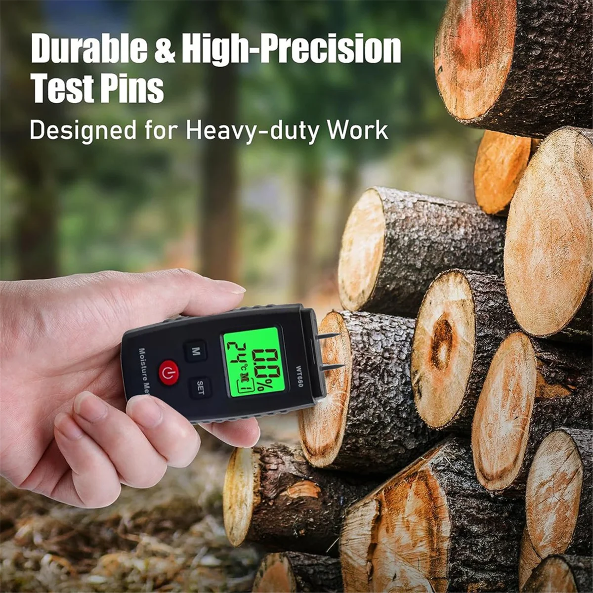 Wood Moisture Meter, Pin-Type Digital Moisture Detector, Water Leak Detector, Handheld Moisture Meter for Lumber, Walls