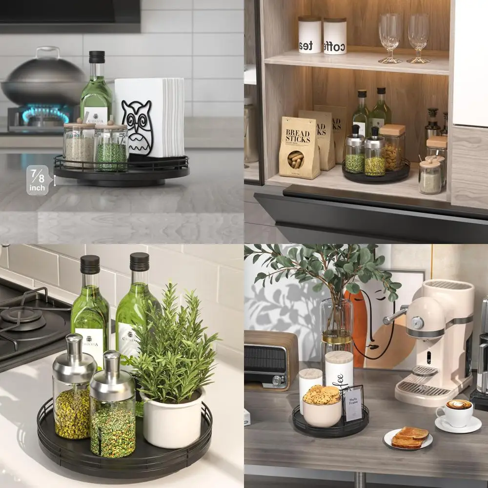 

9 Oak Wood Lazy Susan, Kitchen Cabinet & Dining Table Organizer, Rotating Tray for Countertop, Coffee Table, and Spice Storage i