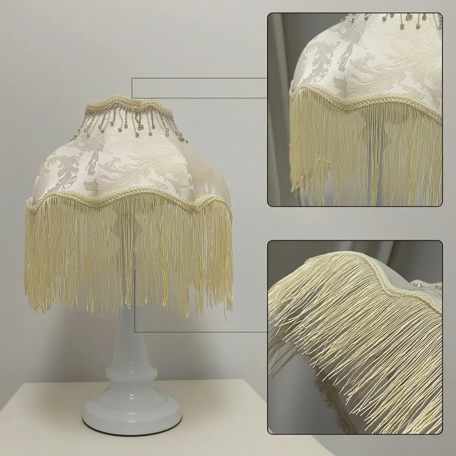 Fringe Table Lamp Ornate Table Lamp with Textile Shade Corded Elegant for Girls, Bedroom, Reading Corner