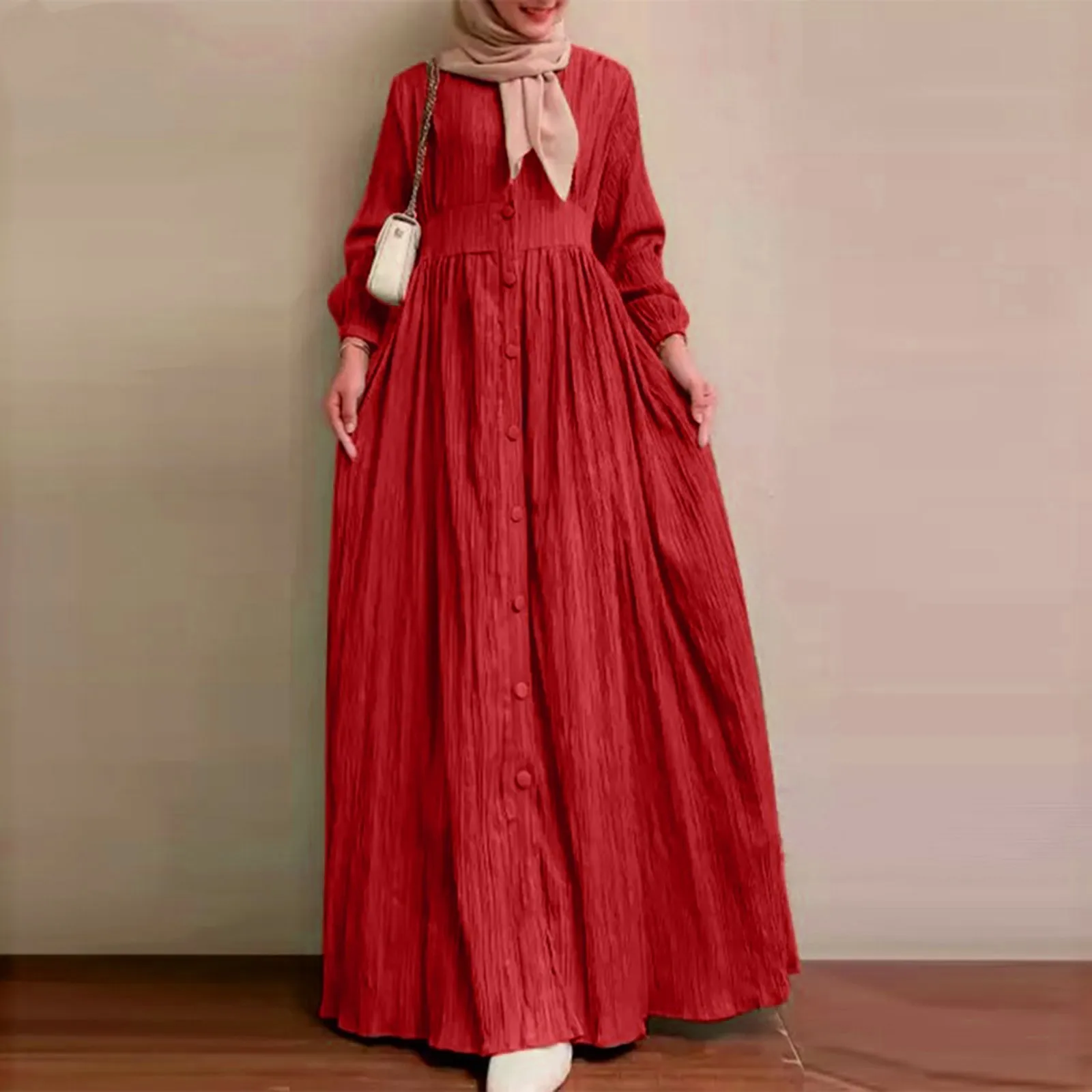 Vestido largo musulmán de manga larga para mujer, vestido veraniego Vintage elegante e informal con botones, ropa islámica de Dubái Abaya 2024