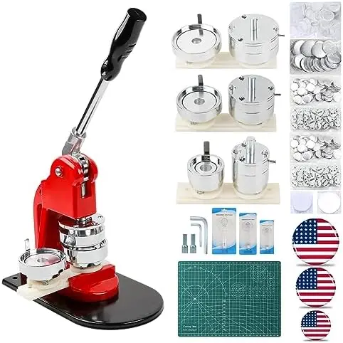 

Машина для изготовления значков 3 размеров (1.25+2.25+3 дюйма) с 300 комплектующими и инструментами - набор для самостоятельного изготовления значков