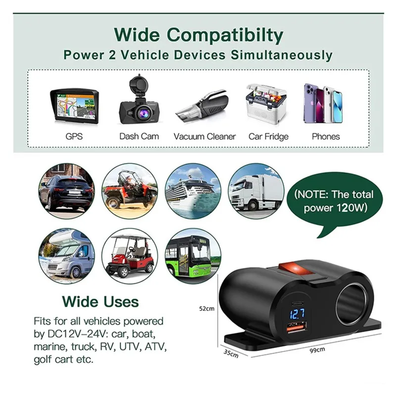 مقبس شاحن سيارة مزدوج الوظيفة، مخرج طاقة 15 أمبير لثلاجة السيارة ومضخة هواء مع شحن سريع USB مزدوج، لجميع المركبات 12 فولت/24 فولت #4