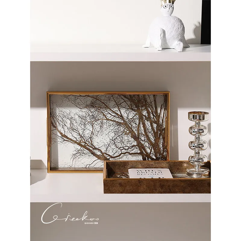 Cheap home light luxury gold branch tray rectangular living room exquisite tea tray high-end storage tray