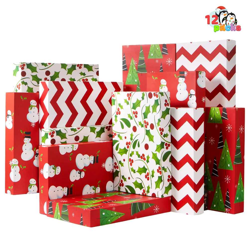 Sloosh, confezione da 12 scatole regalo a tema natalizio, dimensioni 17" x 11" x 2,5", con coperchio e base, ideali per confezionare abiti, vestaglie, regali, ideali per Natale, compleanni, matrimoni,