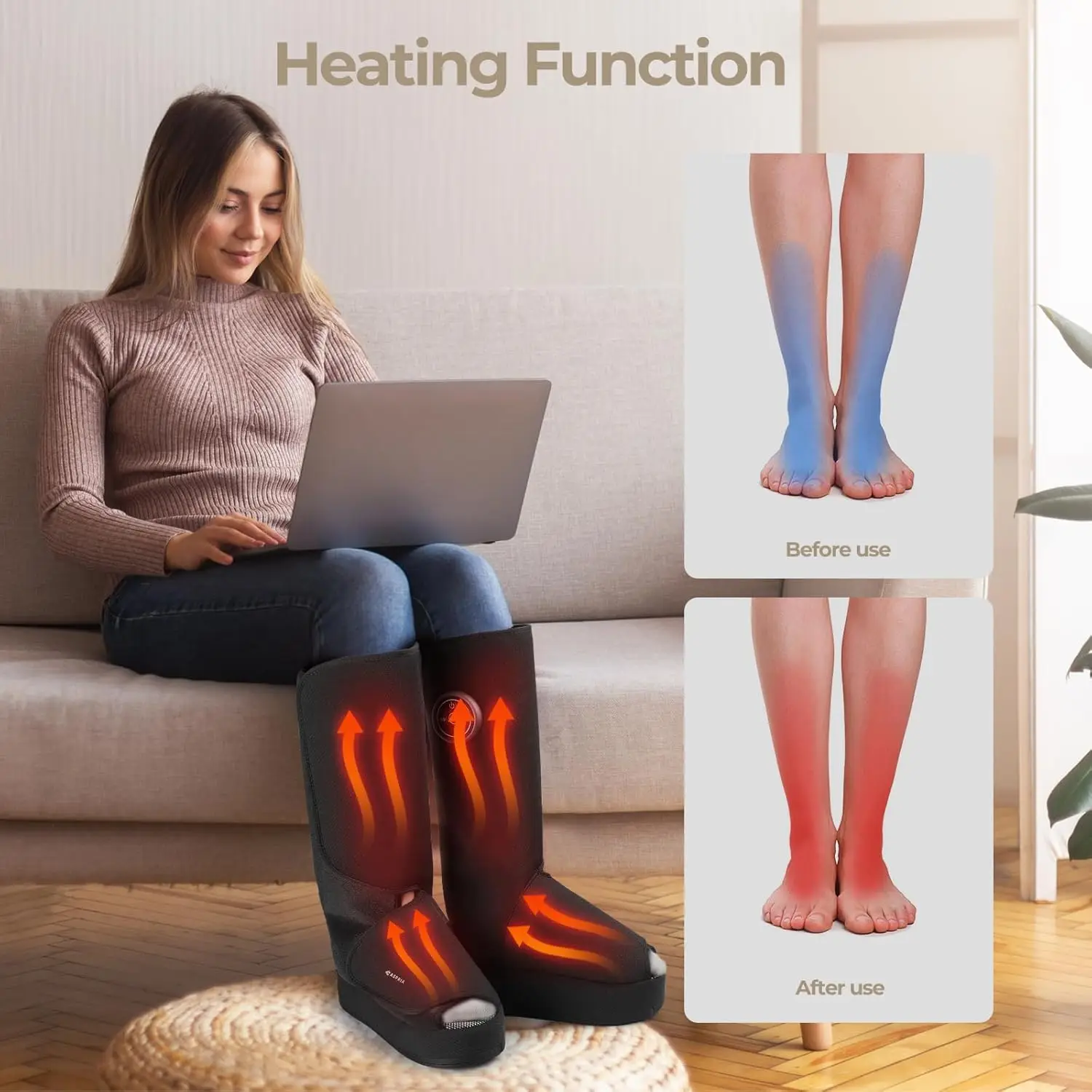 Air Compression Foot and Calf Massager Leg Massage Boots With Heating 3 Modes Calf Massage Boots