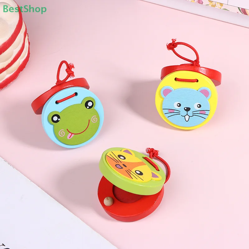 ♥ Brinquedo educacional de palmas de madeira para aprendizagem precoce, instrumento musical de desenho animado para crianças de 3 a 7 anos