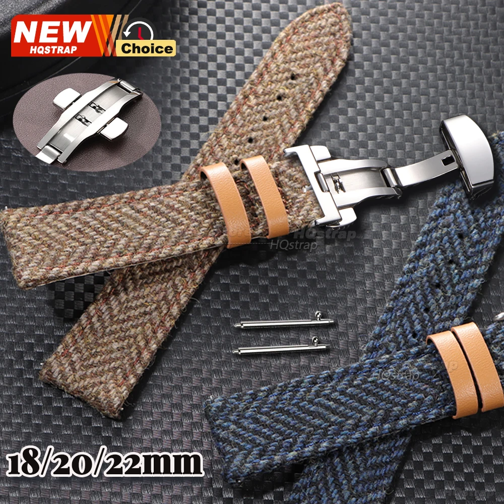 Butterfly Clasp Tweed Nylon Strap 22mm 18mm 20mm for Omega Smartwatch Leather Quick Release Belt for Seiko Bracelet for Rolex